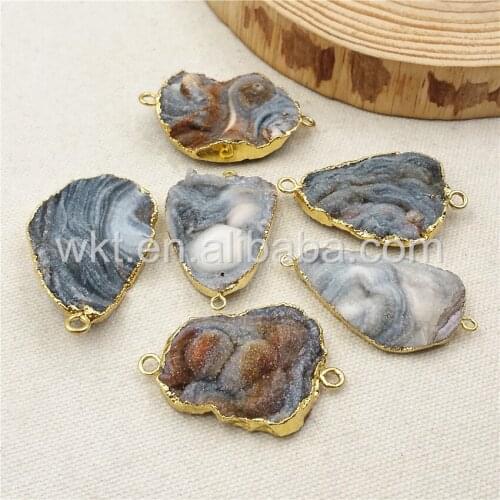 WT-C173 Wholesale Natural druzy stone connector jewelry supplies, gold color randomly shape druzy connector accessory