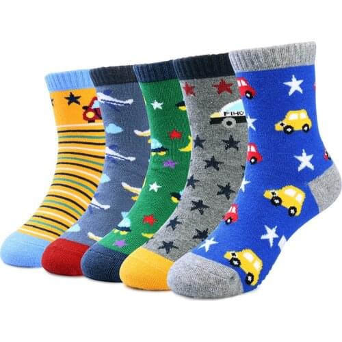 5 Pairs Non-Slip Cute Cartoon Childrens Socks Spring Autumn Cotton Warm Breathable Boys Girls Absorb Sweat Sock For 0-8 Years