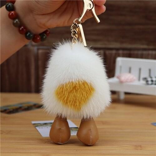 Newly imported mink hair boiled egg fur pendant poached egg fried egg bag ornament car key ring mobile phone accessories