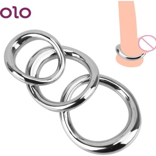 OLO Erotic Cock Ring Metal Scrotum Stretcher Delay Ejaculation Stainless Steel Penis Bondage Lock Sex Toys for Men