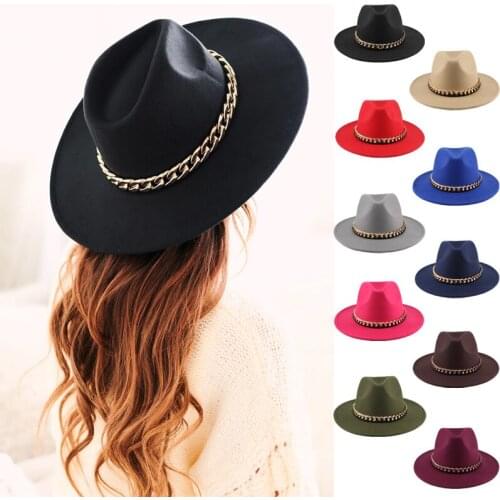 INS Hot Vintage Unisex Flat Brim Panama Wool Felt Jazz Fedora Hats With Belt Women Men Wide Brim Party Cowboy Trilby Gambler Hat