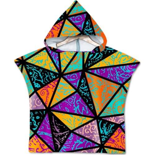 New Retro printed beach Towel Poncho for Children Gym Sports Hooded Bathrobe Kids Surf Pool Changing Robe Girl Boy Swimming Towe