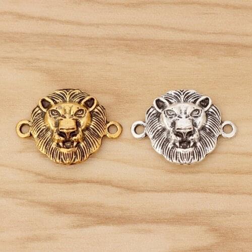 10 Pieces Tibetan Silver/Gold Lion Head Connector Charms for Bracelet Jewellery Making Accessories 25x19mm