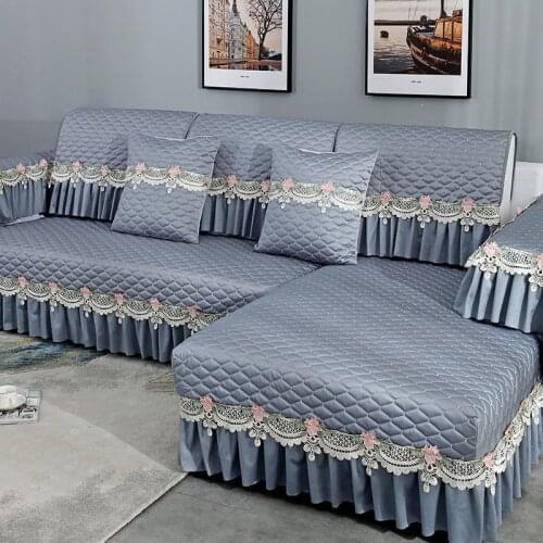 Luxury Lace Sofa Cover 1 2 3 4 Seater Floral Couch Slipcover Protector Armrest Chair Cover Anti-slip European Furniture Towel