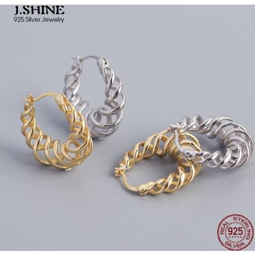 JShine Hip-Hop Earrings 925 Silver Exaggerated Spiral Spring Type Hollow Twist Hoop Earrings Sterling Silver Earrings Geometric