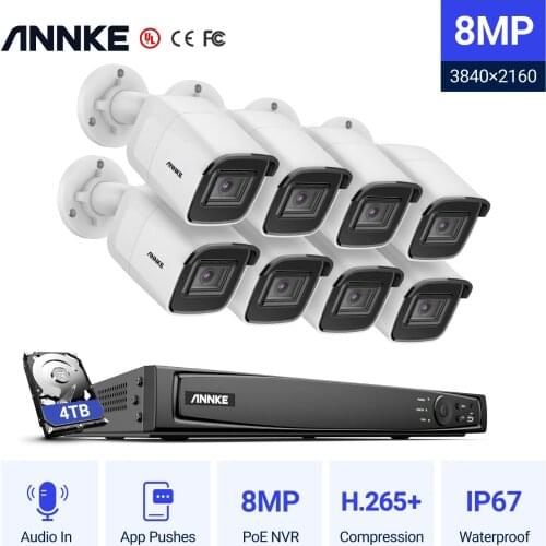 ANNKE 16CH 4K Ultra HD POE Network Video Security System 8MP H.265+ NVR With 8pcs 8MP 30m EXIR Night Vision Outdoor IP Camera