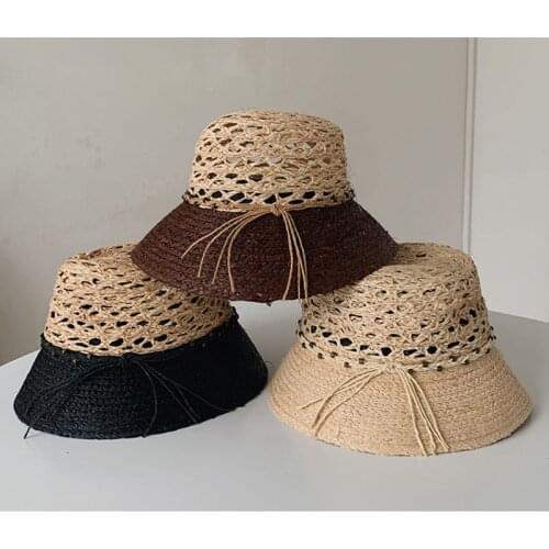 New Hollow Womens bucket hat Natural grass elegant female summer Raffia Straw hat Womens summer hat women hats 2021 female cap