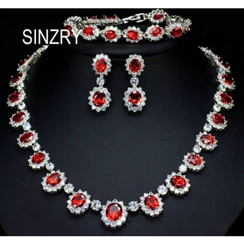 SINZRY Gorgeous Micro pave Full CZ round zircon Flower Party Wedding Jewelry Sets necklace bracelet earring set For bridal