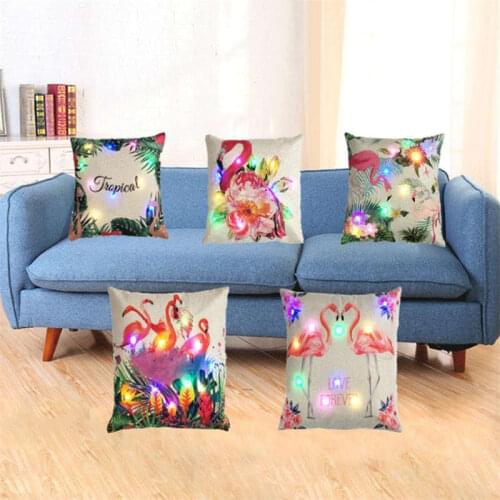 Light Up Cushion Cover Led Merry Christmas Elk Glow Throw Led Light Linen Pillow Case Super Flax Decorative Pillowcase