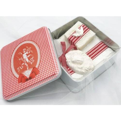 Turkish towel, scented stone, scented soap, metal box, angel, red angel, gift, gift box