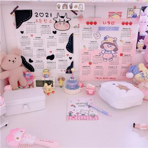 Room Decoration cartoon Decoration Illustration 2021 Calendar Hanging Cloth Small Simple Decorative Calendar Cloth