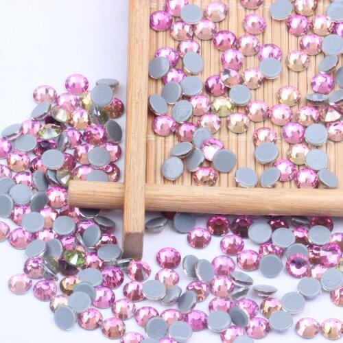 Nail Decorations New Light Gold Rose Color Hotfix Glass Rhinestones Glue Backing Iron On Strass Diamond Perfect Shine