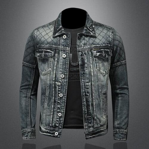 European and American spring wear mens jeans jacket casual retro slightly fat large size stand-up collar zipper jacket cycling