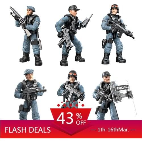 XJ226 City Explosion-proof Special Police Team Particle Building Blocks Domestic Third-Party Fully Joint Movable Model Soldier