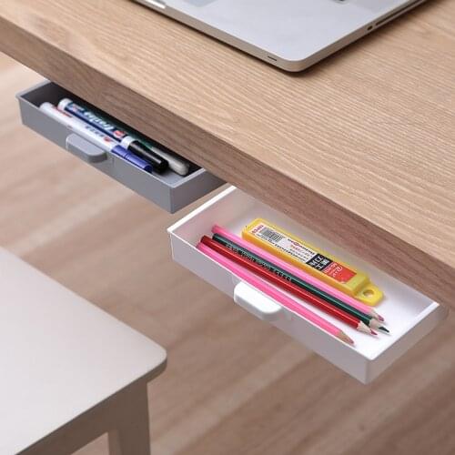 Under Desk Storage Box Invisible Drawer Desk Bottom Paste Type Finishing Box Dtudent Dormitory Desktop Creative Dtationery Box