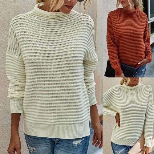 Women Solid Color Loose Jumpers Pullover Turtle Neck Long Sleeve Knit Sweater