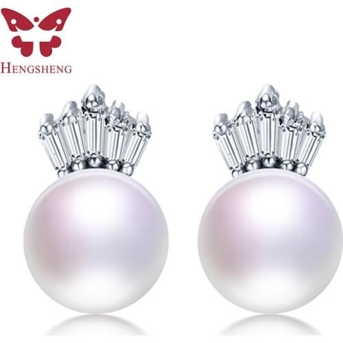 HENGSHENG Cultured Pearl Earrings, 100% Genuine Brand Pearl Jewelry 9-10MM Natural Pearl Earrings For Women With 925 Silver