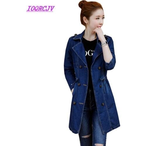 Plus size 5XL Denim trench Coats women Spring Autumn Medium length Jeans windbreaker coat Slim Korean tops embroidery coats B81