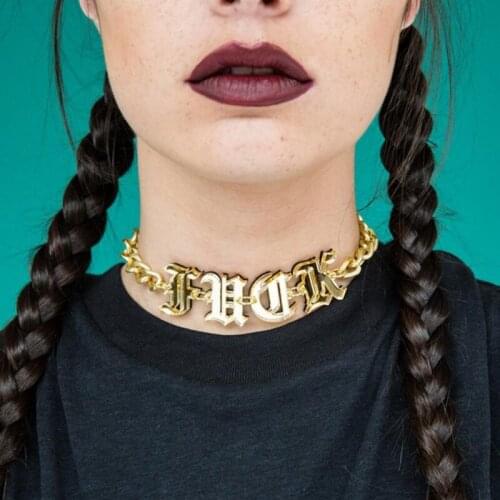 Fashion Neo-Gothic Gold Color Letter Necklace For Women Collar Collier Femme Choker Necklace Acrylic Hip hop Jewelry