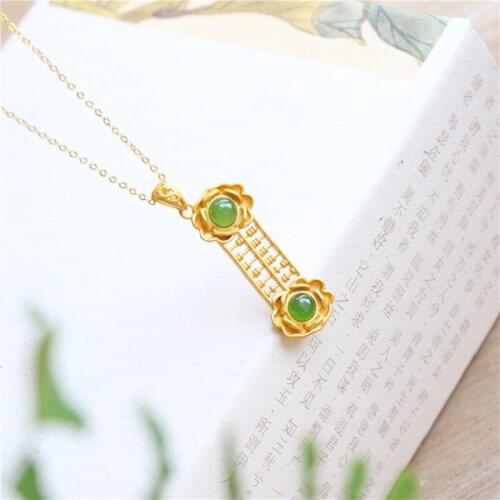 S925 Sterling Silver Gold-plated Inlaid Natural Jasper Wishful Necklace Pendant Fashion Retro Wild Temperament Women