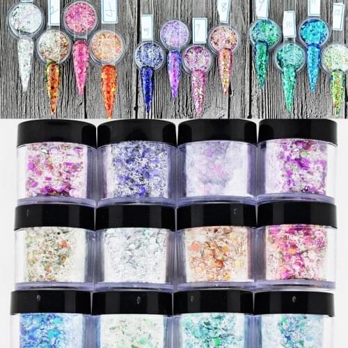 1Set Nail Extension Builder&Dipping &Sculpture POWDER 12 Colors 3In1 Mixed Chameleon Flake Carving POWDER For Nail Art Manicure