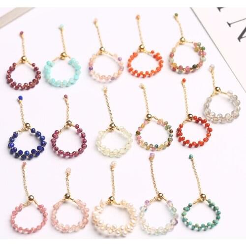 1PCS 2021 New Fashion Crystal Ring Agate Tourmaline Garnet Moonstone Pearl Fluorite Faceted pull ring knitting ring