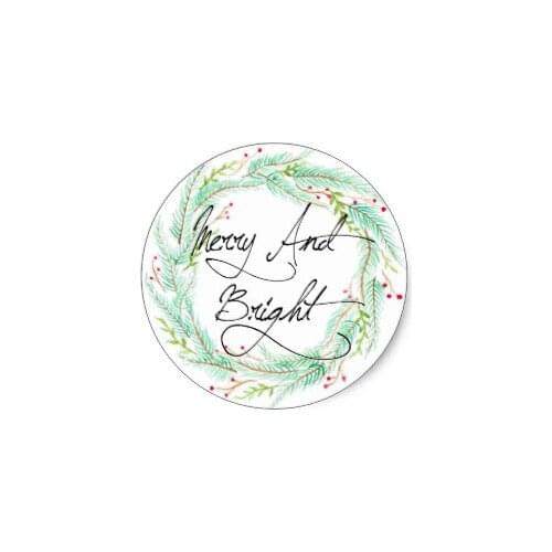 3.8cm Pine & Berry | Watercolor Holiday Classic Round Sticker