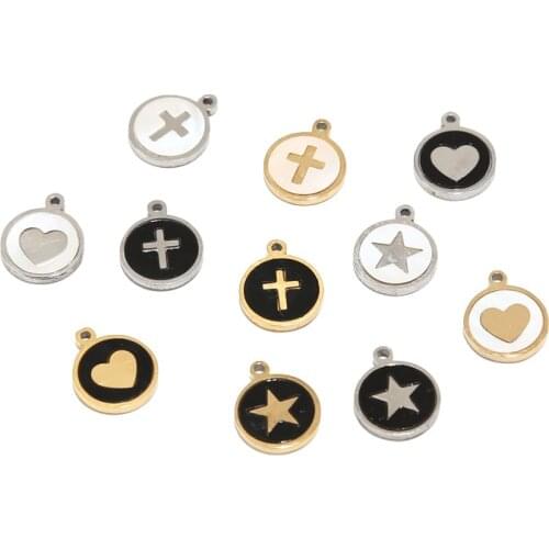 3pcs 10mm Width Stainless Steel Charms Gold Cross Star Heart Beads Connectors Pendants For DIY Necklaces Bracelet Jewelry Making