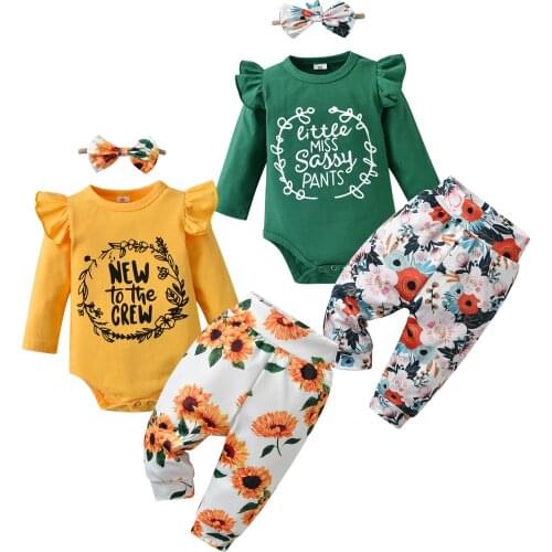 3Pcs/set Infant Baby Costume For Newborns Clothing Sets For Girls Baby Bodysuits Pants With Hairband Floral Romper Clothes Set