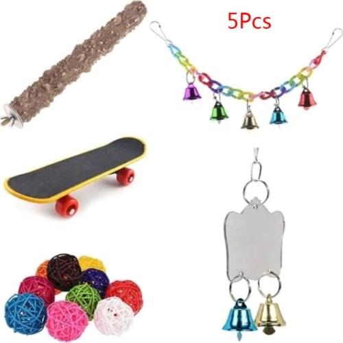 5Pcs/Set Bird Parrot Swing Chewing Toys Hanging Bells Stand Perch Skateboard Training toy for Parakeets Cockatiels Conures C42