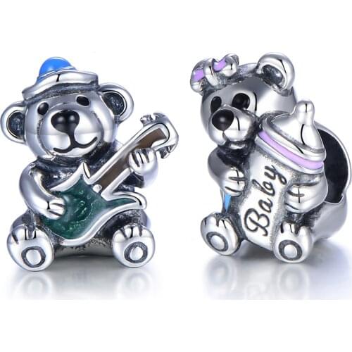 Bear Bad Mom Beads Enamel Sterling Silver Charms Beads Fit Original Bracelet DIY Jewelry Making GW Fine Jewelry