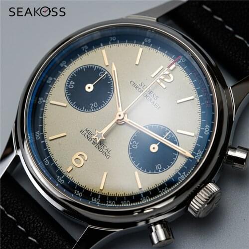 SEAKOSS Panda Pilot 1963 Chronograph Watches Men 38mm Sapphire Glass Original ST1901 Seagull Movement Mechanical Clock Luminous