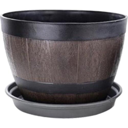 Barrel Planter Indoor Outdoor Round Flower Pot for Plants, Herbs, Veggies