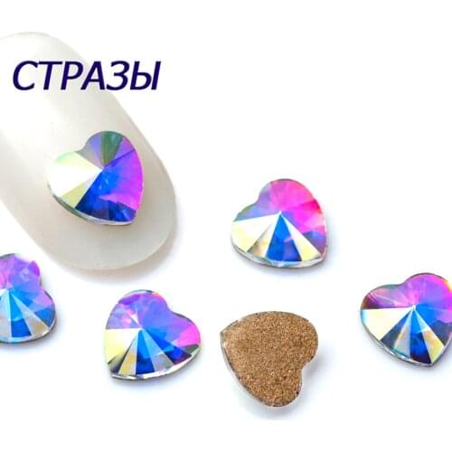 CTPA3bI 20PCS 7mm Crystal Clear AB Rivoli Heart Flatback No Hotfix Crystal For 2204 NOHF Strass Nail Art Decorations Rhinestone