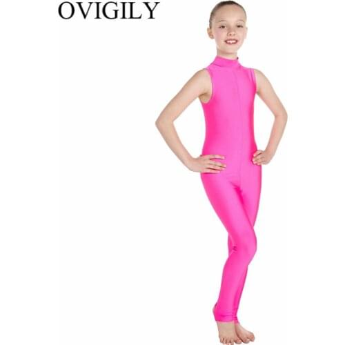 OVIGILY Kids Spandex Keyhole Back Gymnastics Unitard Girls Sleeveless Bodysuit Dancewear Lycra Mock Neck Stirrup Ballet Unitards