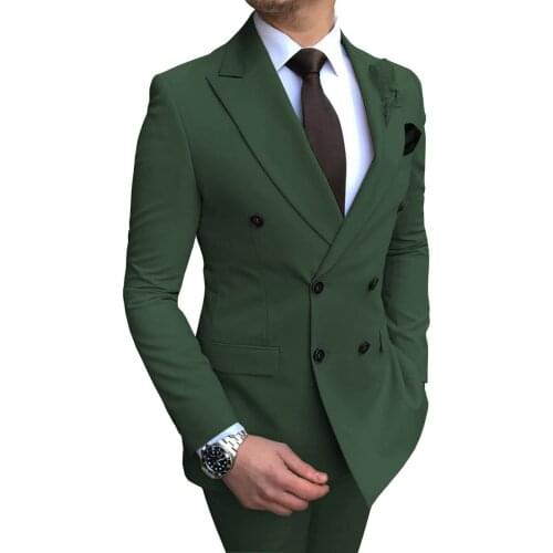 Custom Made Men Suits Dark Green Groom Tuxedos Peak Lapel Groomsmen 2 Pieces Wedding Best Man ( Jacket+Pants+Tie ) C977