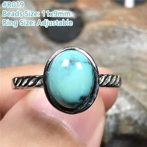 Natural Turquoise Ring For Woman Man Love Gift Crystal Silver 11x9mm Beads Stone Reiki Gemstone Adjustable Ring Jewelry AAAAA