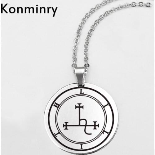 Konminry Sigil Of Lilith Stainless Steel Necklace Silver Color Round Pendant Necklace For Men Wome Fashion Jewelry