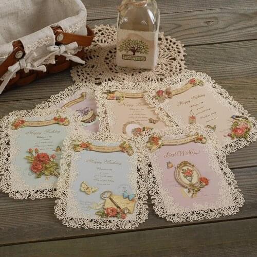 Lace thankyou cards invitation card flower carved 3D applique greeting card birthday wedding business universal ins style