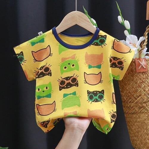 Summer Design Baby Shirt Shortsleeved Costume Infant Kids Boy Girl Clothes Tops Tees Baby Blouse Children Clothing Cat Print