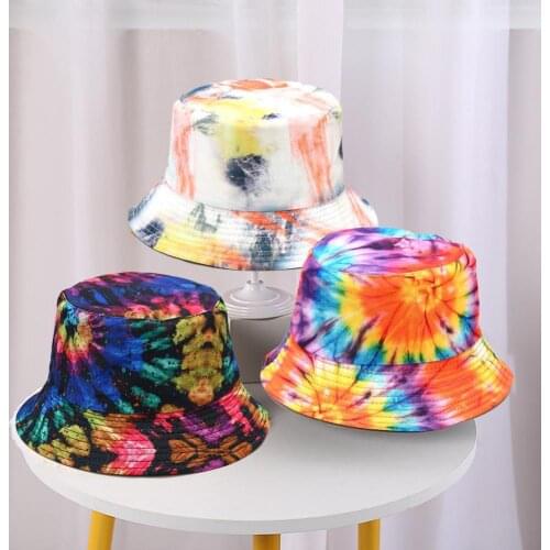 Summer Hats for Women Men Sun Hat Tie-die Printed Reversible Double-sided Foldable Bucket Hats Sunscreen Hats 2021