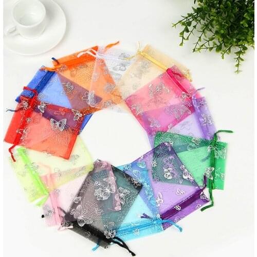 Hotsale 100pcs/lot Small Organza Bags 9x12cm Small Christmas Drawstring Gift Bag Cute Candy Jewelry Packaging Bags & Pouches
