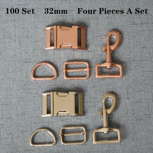 100 Set 32mm Metal D Ring+Snap Hook+Adjustable+Release Buckle DIY Dog Collar and Leash Accessories 4JT32mm7826