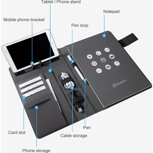 Multifunctional Professional Business Portfolio Padfolio Folder Document Case A4 PU Leather With Tablet Phone Stand