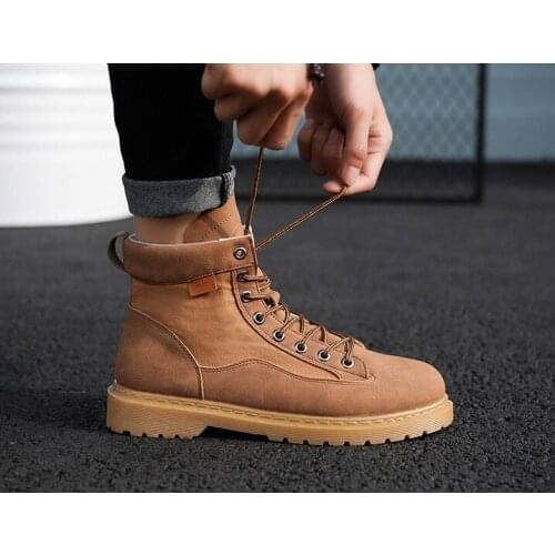 2020Men Casual Leather Shoes Men Martins Leather Shoes Work Safety Shoes Winter Waterproof Ankle Botas