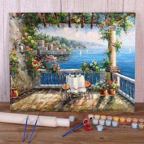 Landscape Town Seaside DIY Paint By Numbers Package Oil Paints 40*50 Canvas Painting Loft Wall Picture For Handiwork