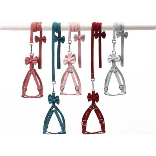 Soft Pet Harness and Leash Collar Set Adjustable Lovely Bow Polyester Small Medium Dog Leashes Outdoor Walking Pet Supplies