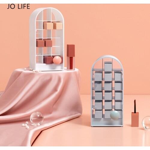 JO LIFE 18 Grid Lipstick Display Stand with Handle Transparent Cosmetic Holder Nordic Desktop Storage Box