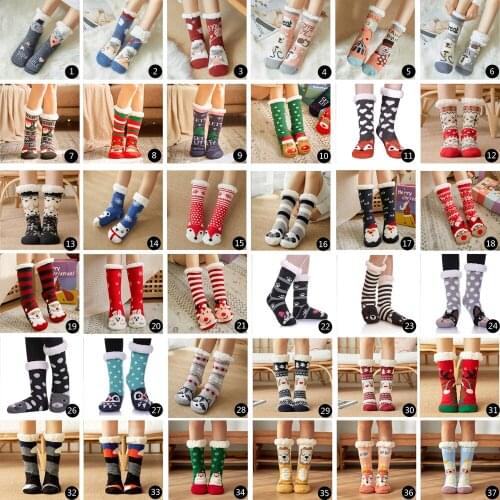 3 Pairs Fuzzy Socks Cartoon Winter Plush Non Slip Sleeping Fluffy Kawaii Cute Funny Female Womens Short Slipper Sock Christmas