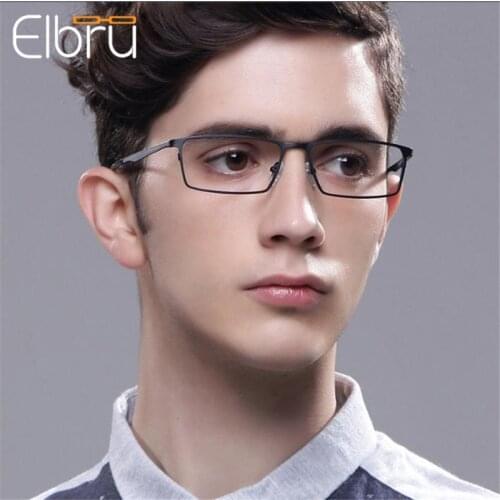 Elbru Anti-blue Light Metal Frame Reading Glasses Men Business Hollow Temple Magnifying Presbyopic Glasses With +1.0to+4.0